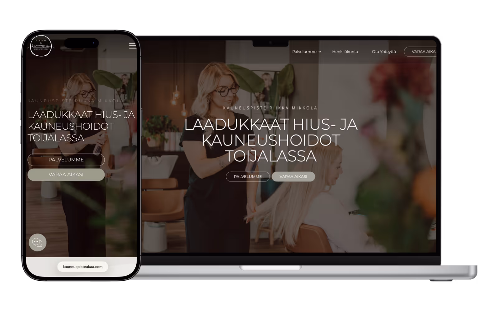 Kauneushoitolan verkkosivut Tauoton Digitalin toteuttamana.